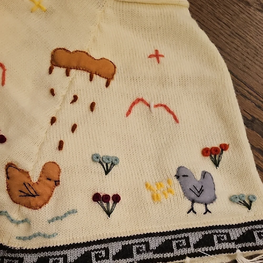 Children's Hand Embroidered Peruvian Style Hooded Zip Front Poncho - Picture 6 of 7